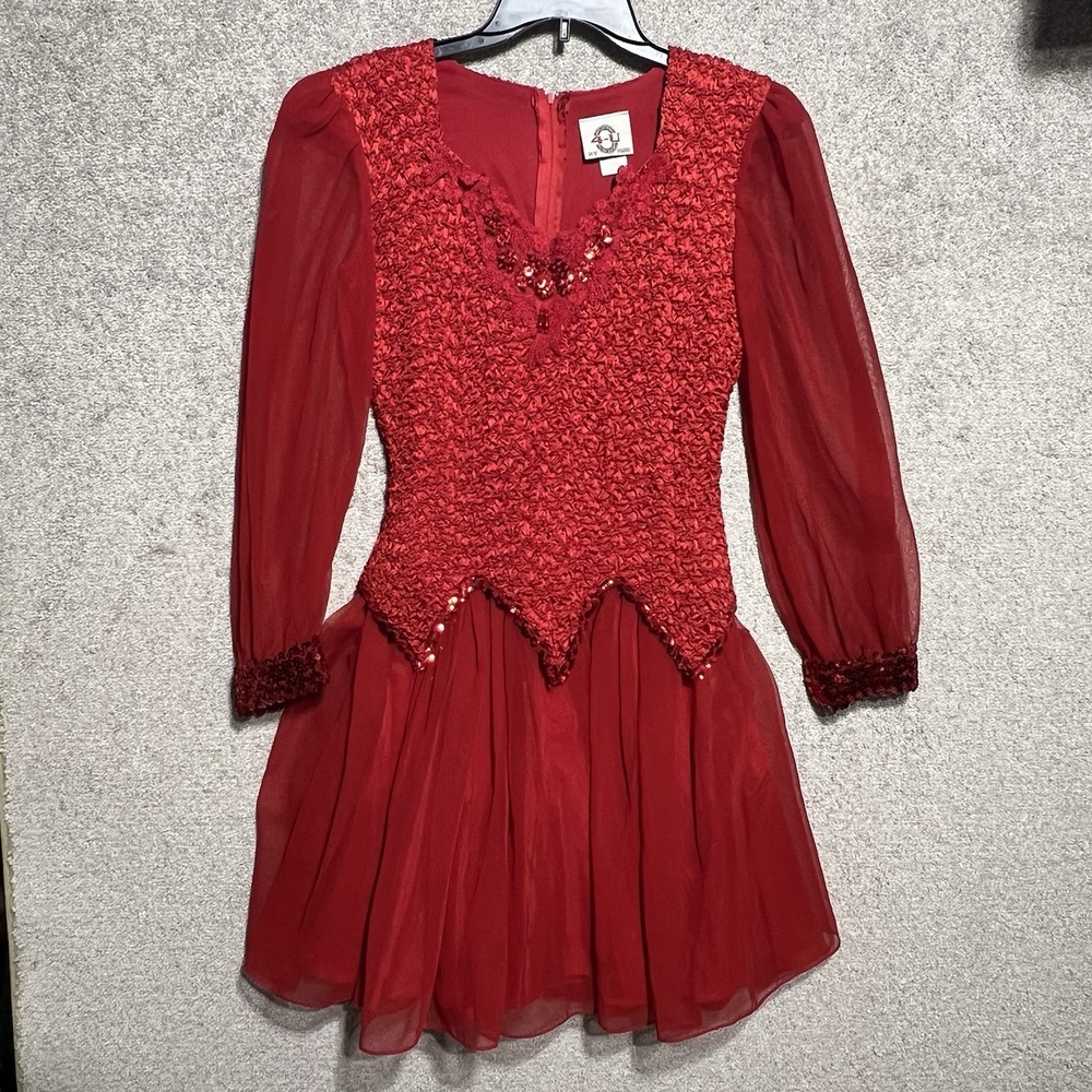 Vintage 4 U New York Red Sequined And‎ Beaded 1980 Party Dress Size L